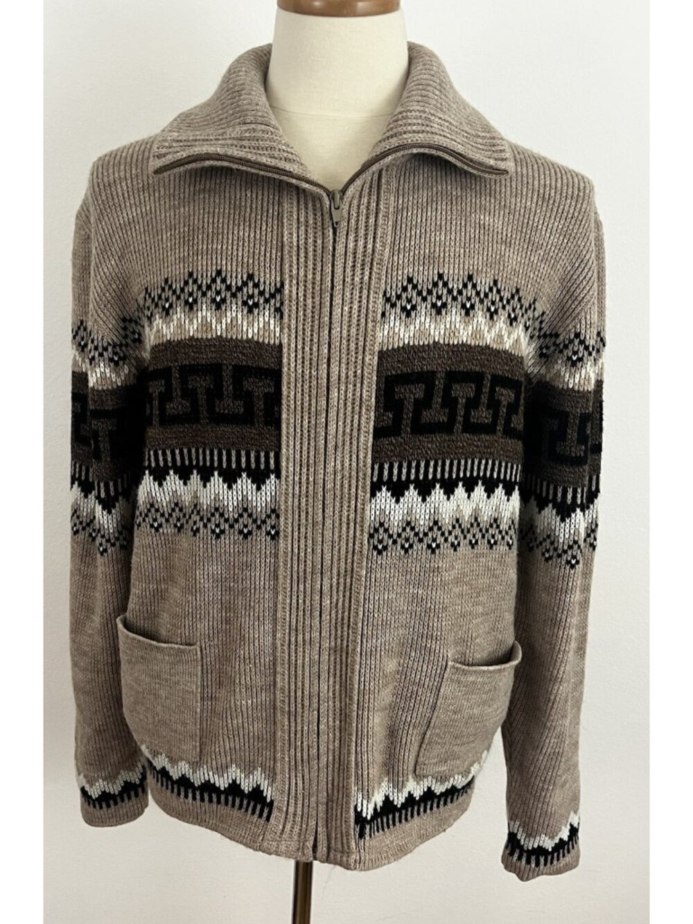 Vintage Clipper Mist Men's L Zip Front Cardigan Sweater Big Lewbowski Style Dude